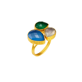 Ring aus Messing, vergoldet, blue/green Onyx, Labradorit